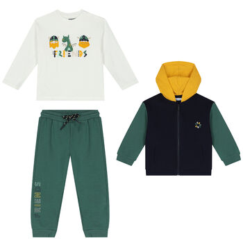 Younger Boys Green 3 Piece Tracksuit Set